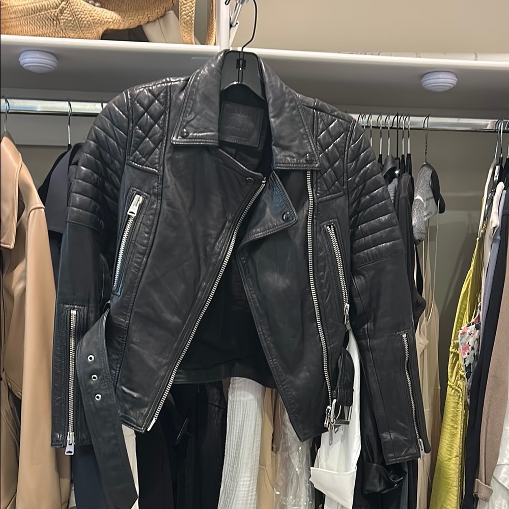 All Saints Black Quilted Leather Moto Jacket